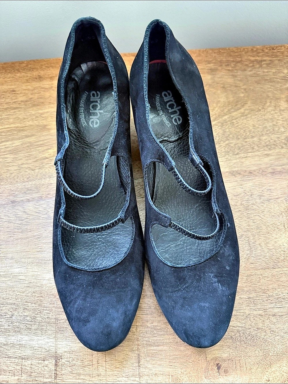 arche LN Wedge Mary Jane Pumps Black Suede EU 39.5